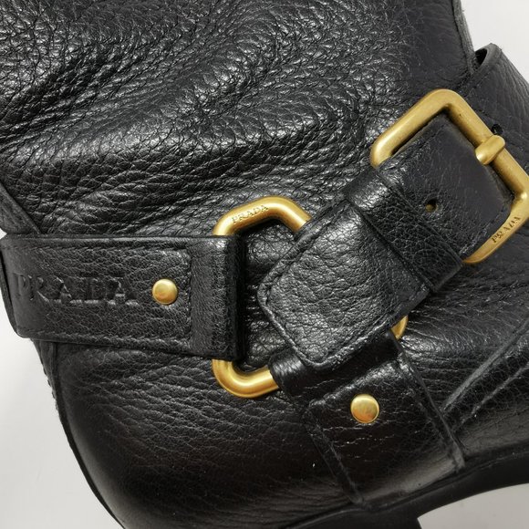 Prada Leather Boots with Gold Link Detail - Picture 5 of 12